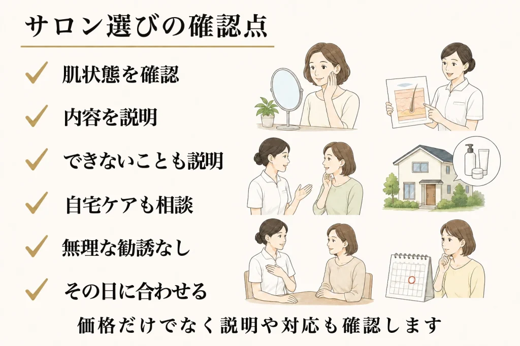 フェイシャルサロン選びの確認項目