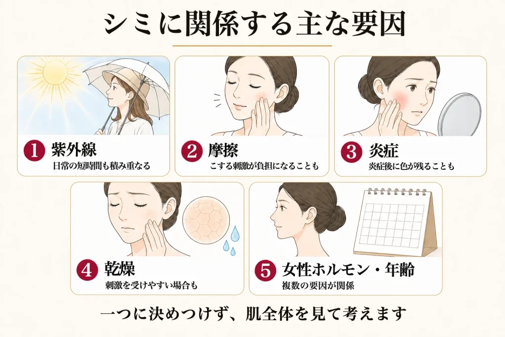 シミに関係する五つの主な要因