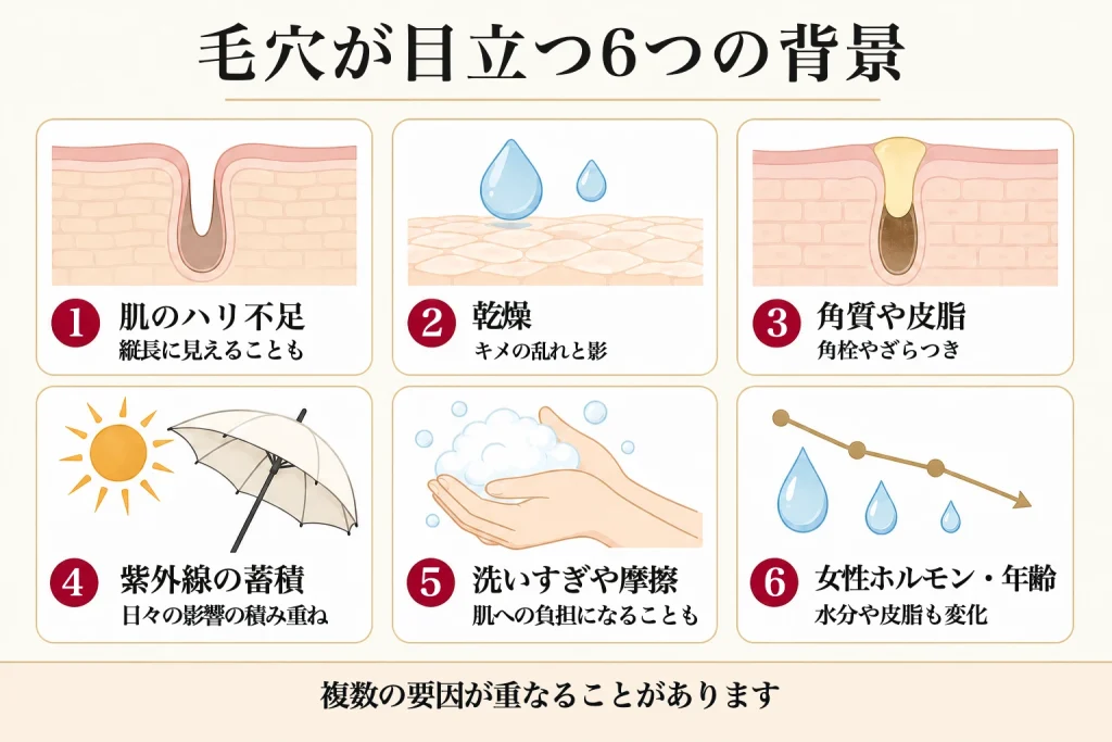 50代で毛穴が目立つ六つの背景図