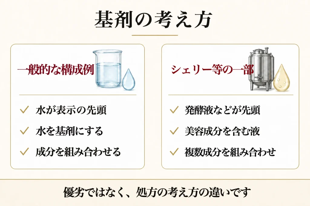 一般的な構成例と一部製品の基剤を比べた図