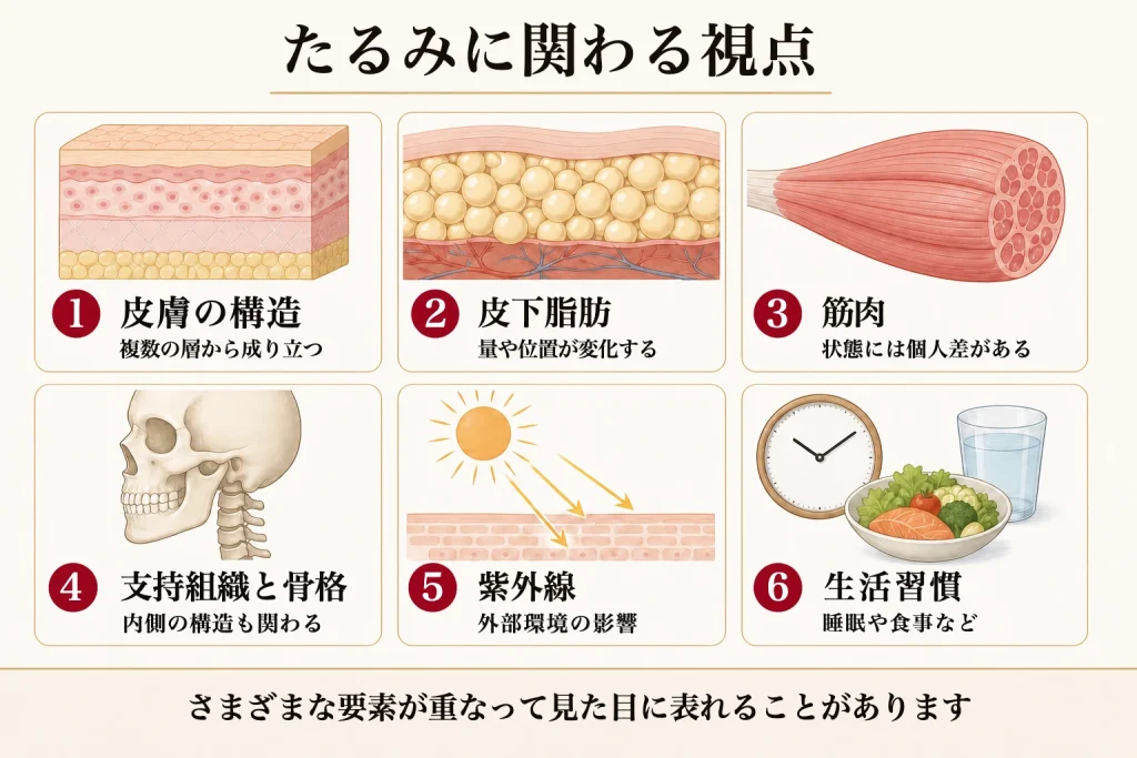 たるみに関わる複数の要素を示す図