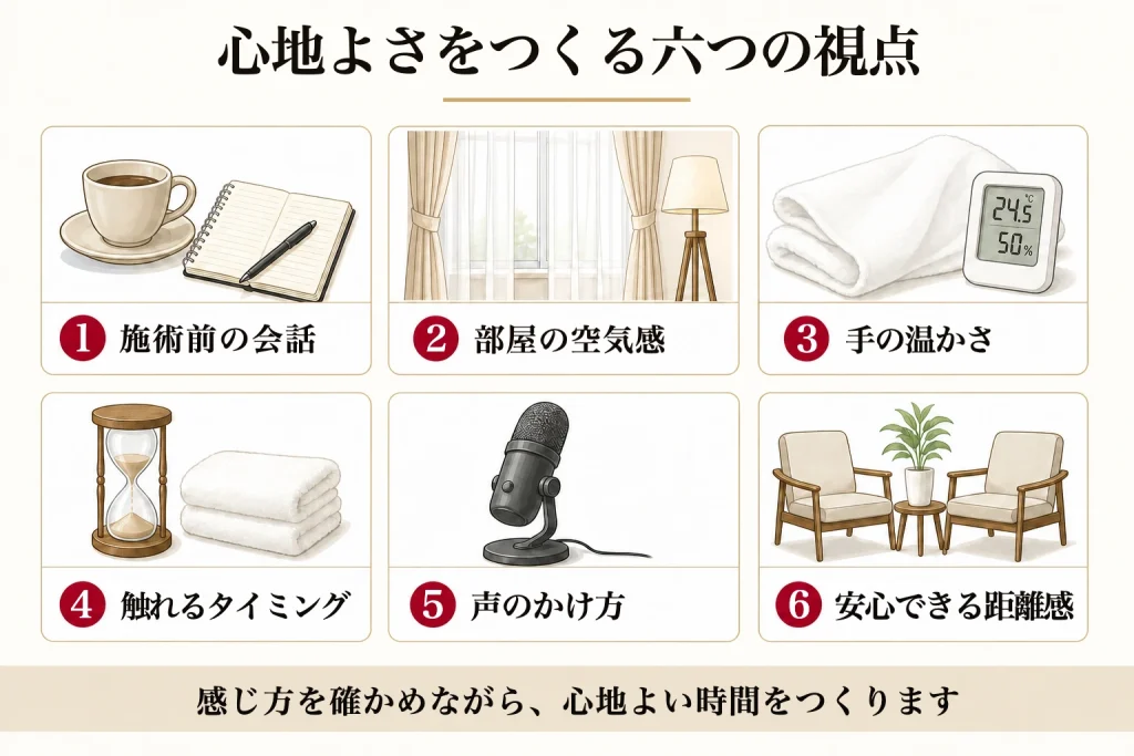施術の心地よさに関わる六つの視点